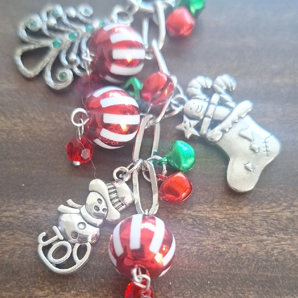 Festive Silver and Red Keychain Charm